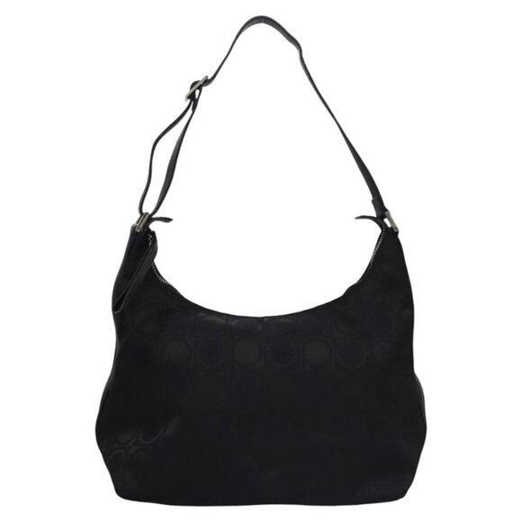 Salvatore Ferragamo Gancini Shoulder Bag Canvas Black Silver Auth bs23336 - Picture 2 of 16